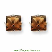 14kw 6mm Square Smokey Quartz Earring