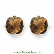 14kw 7mm Cushion Smokey Quartz Earring