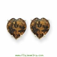 14kw 7mm Heart Smokey Quartz Earring