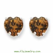 14kw 8mm Heart Smokey Quartz Earring