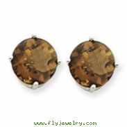 14kw 9mm Round Smokey Quartz Earring