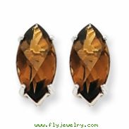 14kw Marquise 4-Prong 12 x 6mm Smokey Quartz Earring