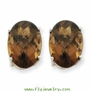 14kw Oval 4-Prong 14 x 10mm Smokey Quartz Earring