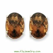 14kw Oval 4-Prong 14 x 10mm Smokey Quartz Earring