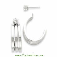 14kw Polished J Hoop with 4mm CZ Stud Earring Jackets