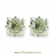 14kw Princess 4-Prong 8.0mm Green Amethyst Earring