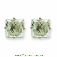 14kw Princess 4-Prong 8.0mm Green Amethyst Earring
