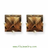 14kw Princess 4-Prong 8.0mm Smokey Quartz Earring