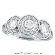 18K White Gold 1.25ct Diamond Bezel 3 Large Stone Ring