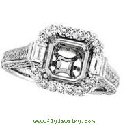 18K White Gold 1.4ct Diamond Semi Mount Antique Style SI1-SI2 G-H