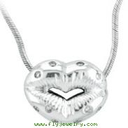 18K White Gold .21ct Diamond Studded Lips Pendant On Snake Chain Necklace