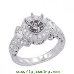 18K White Gold .85ct Diamond Semi Mount Antique Style Setting SI1-SI2 G-H