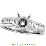 18K White Gold Baguette .90ct Diamond Semi Mount Ring Setting SI1-SI2 G-H