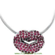 18K White Gold Pink Sapphire Lips Pendant on Snake Chain Necklace