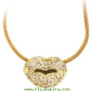 18K Yellow Gold .50ct Diamond Lips Pendant On Snake Chain Necklace