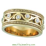 18K Yellow Gold Antique Rustic Style .24ct Diamond Band Ring