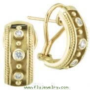 18K Yellow Gold Antique Style .22ct Diamond Bezel French Hoop Earrings