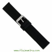 20mm Blk Tread Silicone Rubber Slvr-tone Bkle Watch Band ring