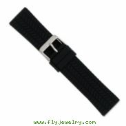 22mm Blk Tread Silicone Rubber Slvr-tone Bkle Watch Band ring