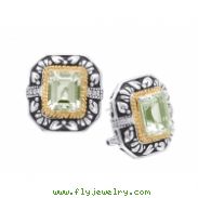 Alesandro Menegati 14K Accented Sterling Silver Green Amethyst and Diamonds Earrings