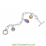 Alesandro Menegati 14K Accented Sterling Silver Link Bracelet with Amethyst, Smoky Quartz