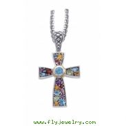 Alesandro Menegati 18K Accented Sterling Silver Multi Gemstones Cross Necklace