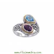 Alesandro Menegati 18K Accented Sterling Silver Ring with Amethyst and Blue Topaz