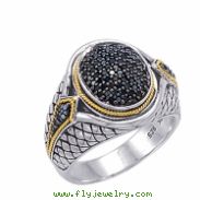 Alesandro Menegati 18K Accented Sterling Silver Ring with Black Diamonds