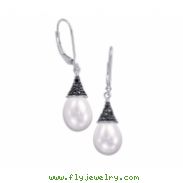 Alesandro Menegati Sterling Silver Black Diamonds and Pearl Earrings