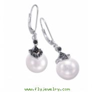 Alesandro Menegati Sterling Silver Black Diamonds and Pearl Earrings