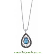 Alesandro Menegati Sterling Silver Necklace with Black and White Diamonds and Blue Topaz
