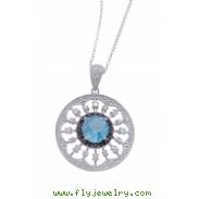 Alesandro Menegati Sterling Silver Necklace with White and Black Diamonds and Blue Topaz