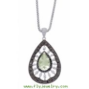 Alesandro Menegati Sterling Silver Necklace with White and Black Diamonds and Green Amethyst