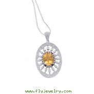 Alesandro Menegati Sterling Silver Oval Pendant Necklace with Diamonds and Large Citrine