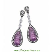 Alesandro Menegati Sterling Silver Pendant Earrings with Black and White Diamonds and Amethyst