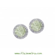 Alesandro Menegati Sterling Silver Stud Earrings with Diamonds and Green Amethyst