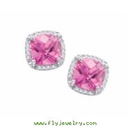 Alesandro Menegati Sterling Silver Stud Earrings with Diamonds and Pink Quartz