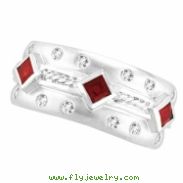 Antique Style Ruby & Diamond Fashion Ring, 14K White Gold