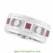 Antique Style Ruby & Diamond Ring, 14K White Gold