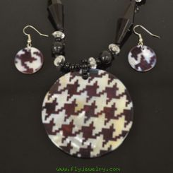 Black and Grey Mother of Pearl Necklace and Earrings Set