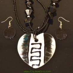 Black and White Heart Shaped Necklace and Earrings Set