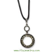 Black-plated Black Crystal Circle On 16" With Extension Satin Cord Necklace