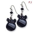 Black-plated Black Crystal Round Drop Earrings