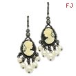 Black-Plated Cameo Cultura Glass Pearl Leverback Earrings