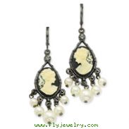 Black-Plated Cameo Cultura Glass Pearl Leverback Earrings