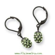 Black-plated Green Crystal Fireball Leverback Earrings