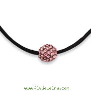 Black-plated Pink Crystal Fireball On 16" With Extension Satin Cord Necklace