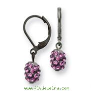 Black-plated Purple Crystal Fireball Leverback Earrings