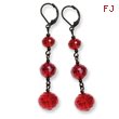 Black-plated Red Crystal Bead Linear Drop Earrings