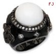 Black-plated Sterling Silver Enamel Simulated White Agate & CZ Ring